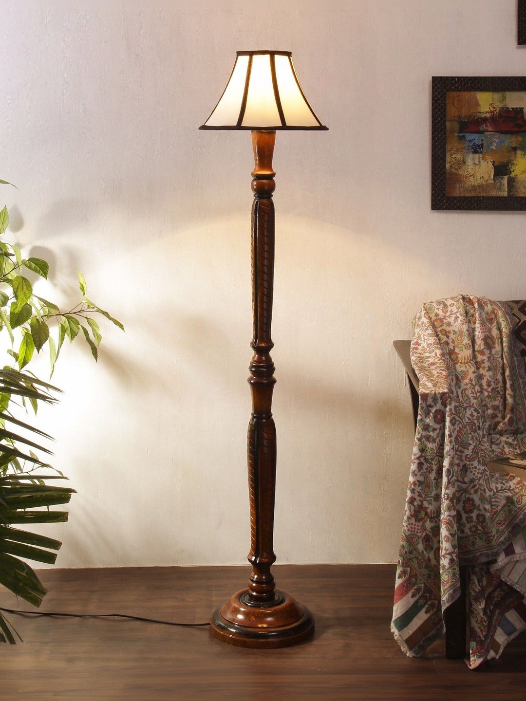 Aura Brown & White Textured Wooden Floor Lamps