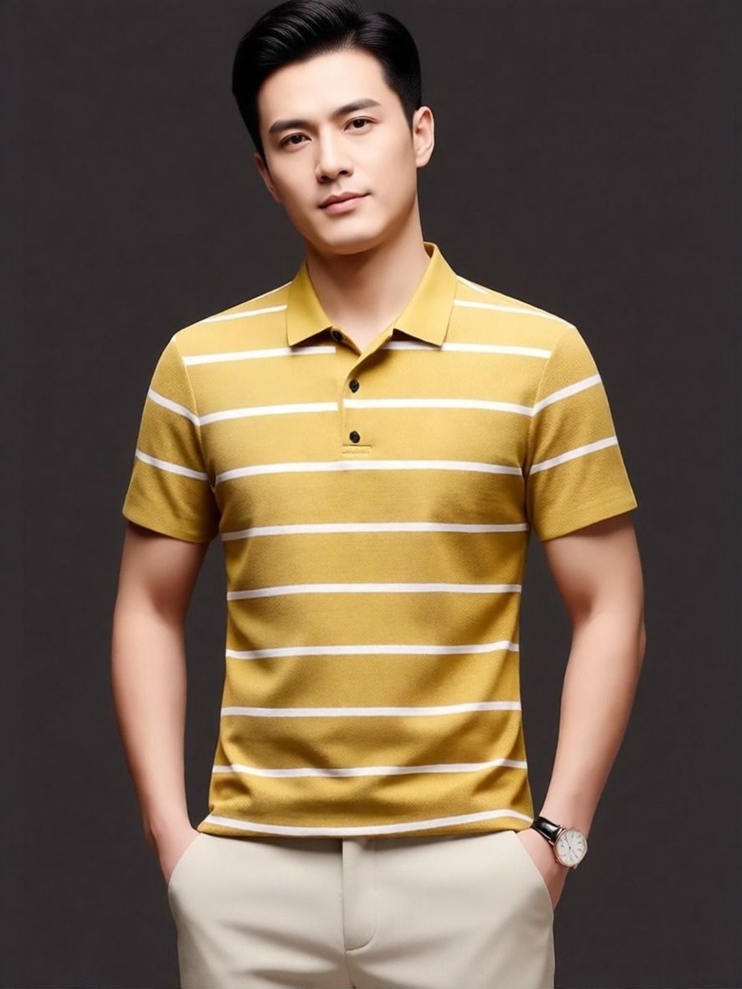 Mast & Harbour Men Striped Polo Collar T-shirt
