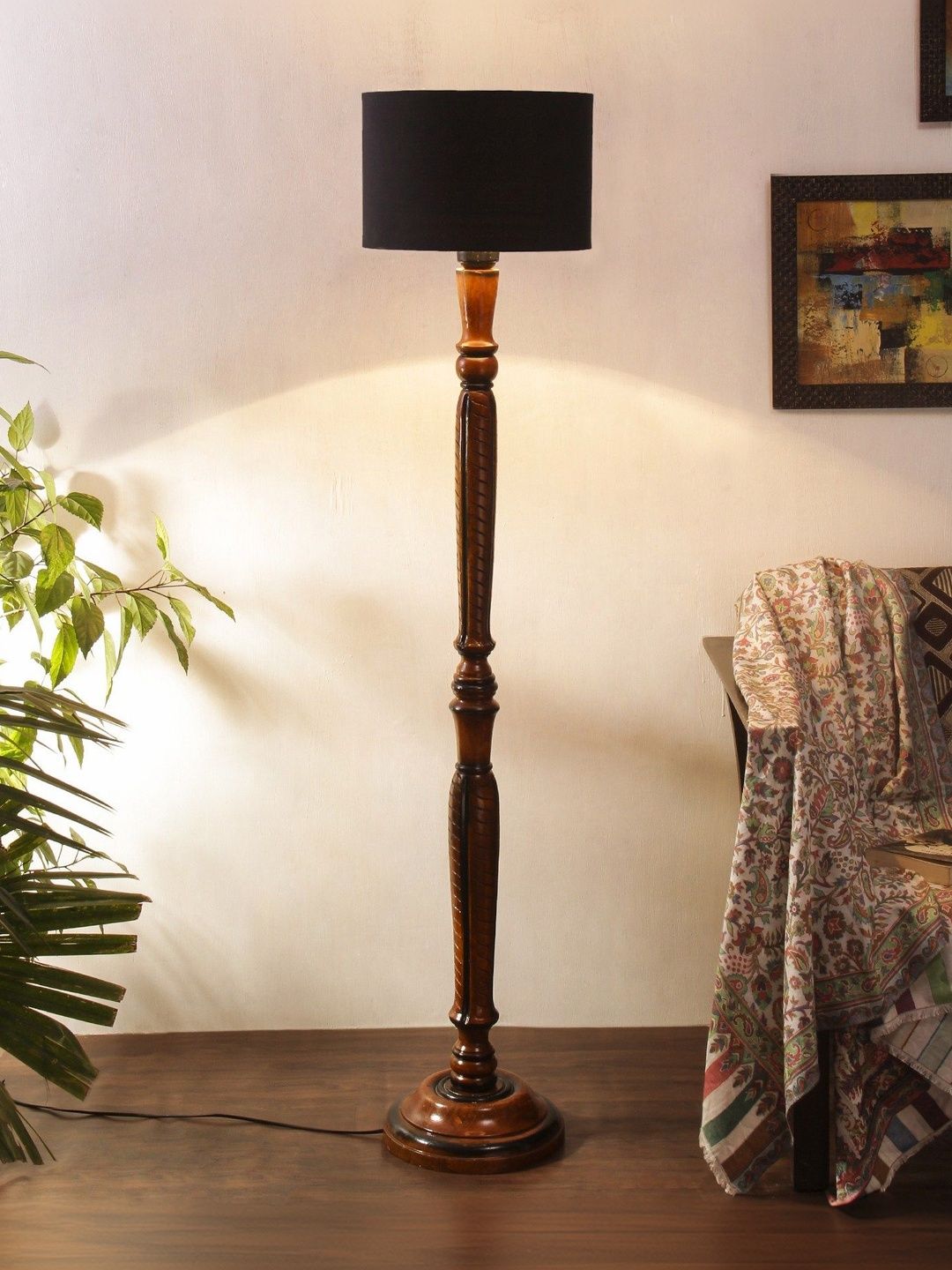 Aura Brown & Black Textured Wooden Floor Lamps