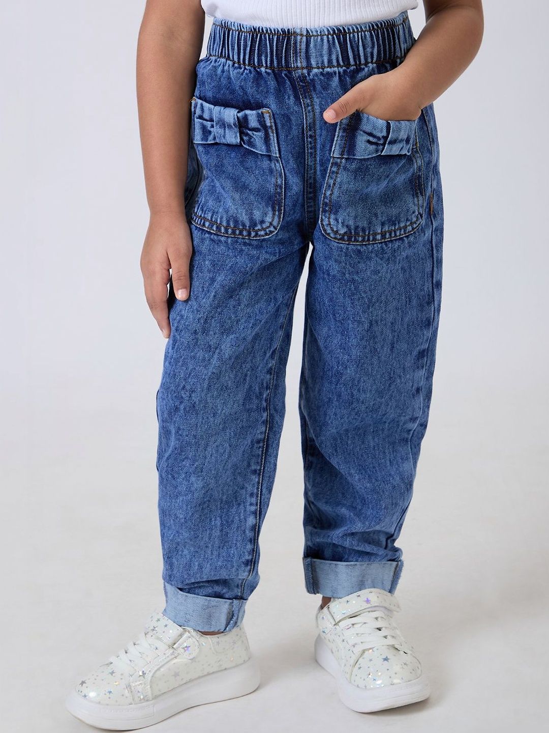 Hopscotch Girls Comfort Relaxed Fit Mid-Rise Light Fade Jeans