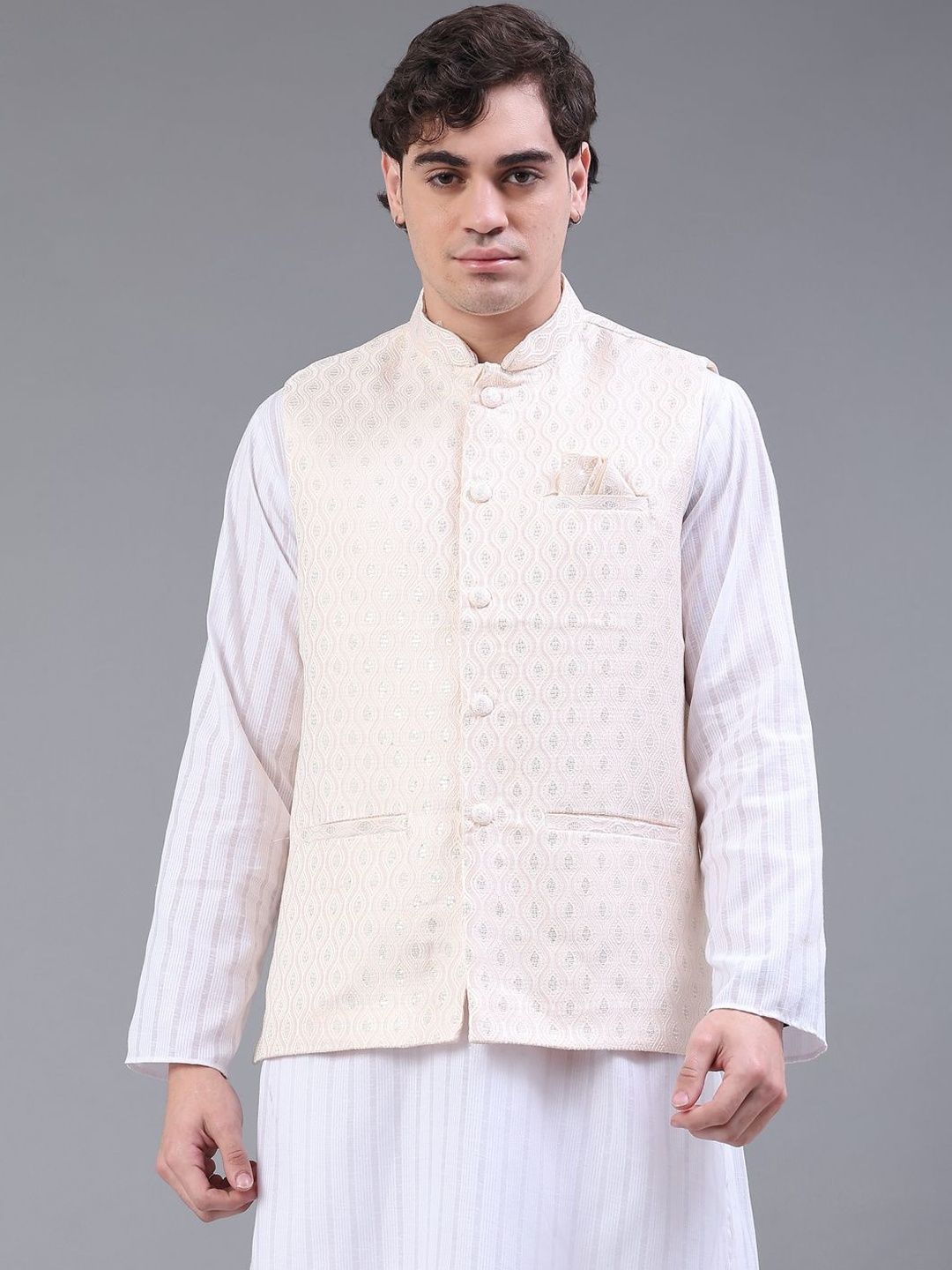 V-Mart Embroidered Mandarin Collared Nehru Jackets