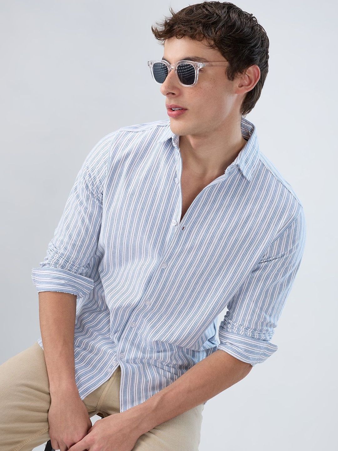 VASTRADO Classic Blue Mist Striped Shirt