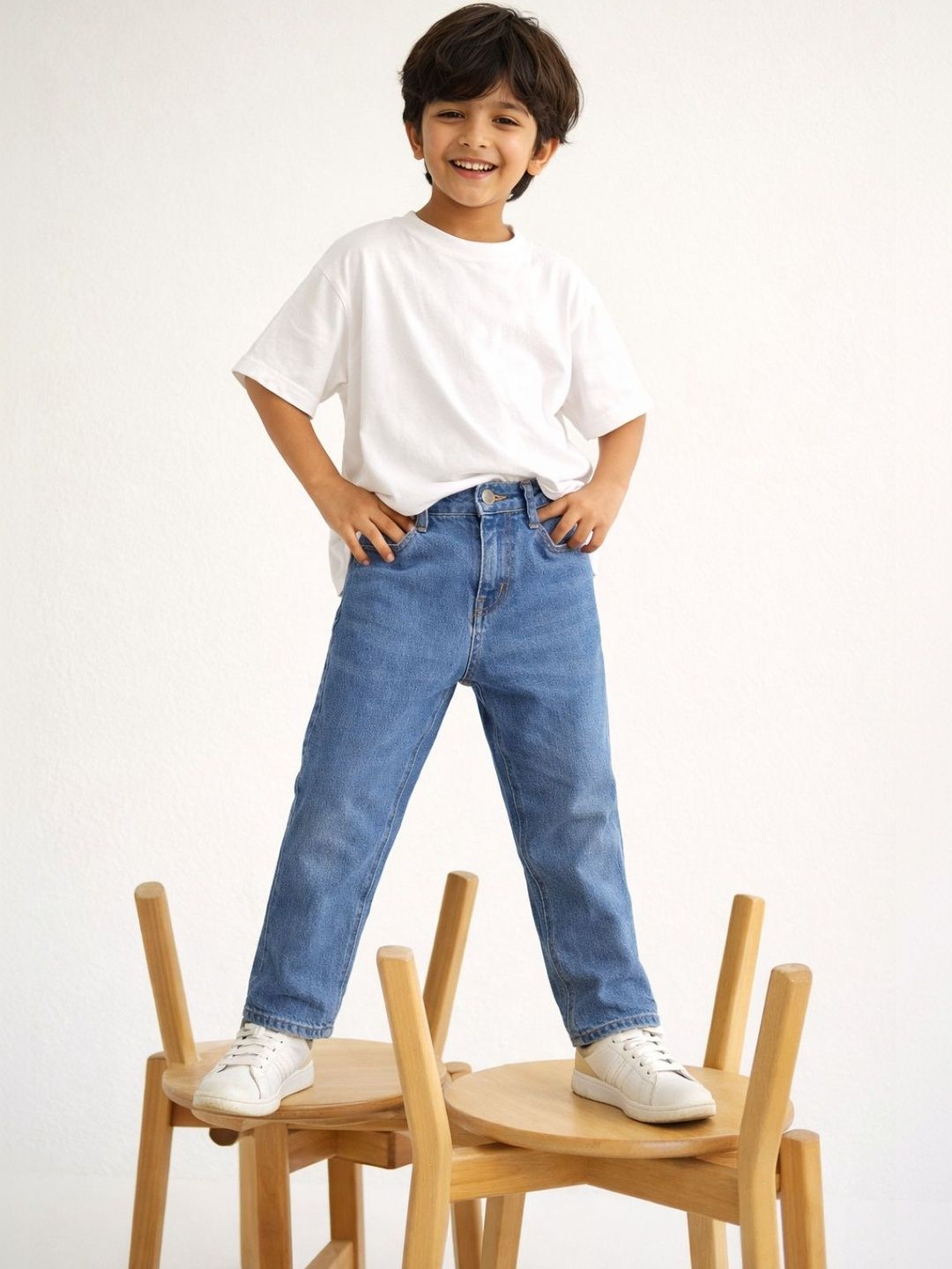 TALES & STORIES Boys Straight Fit Mid-Rise Stretchable Jeans