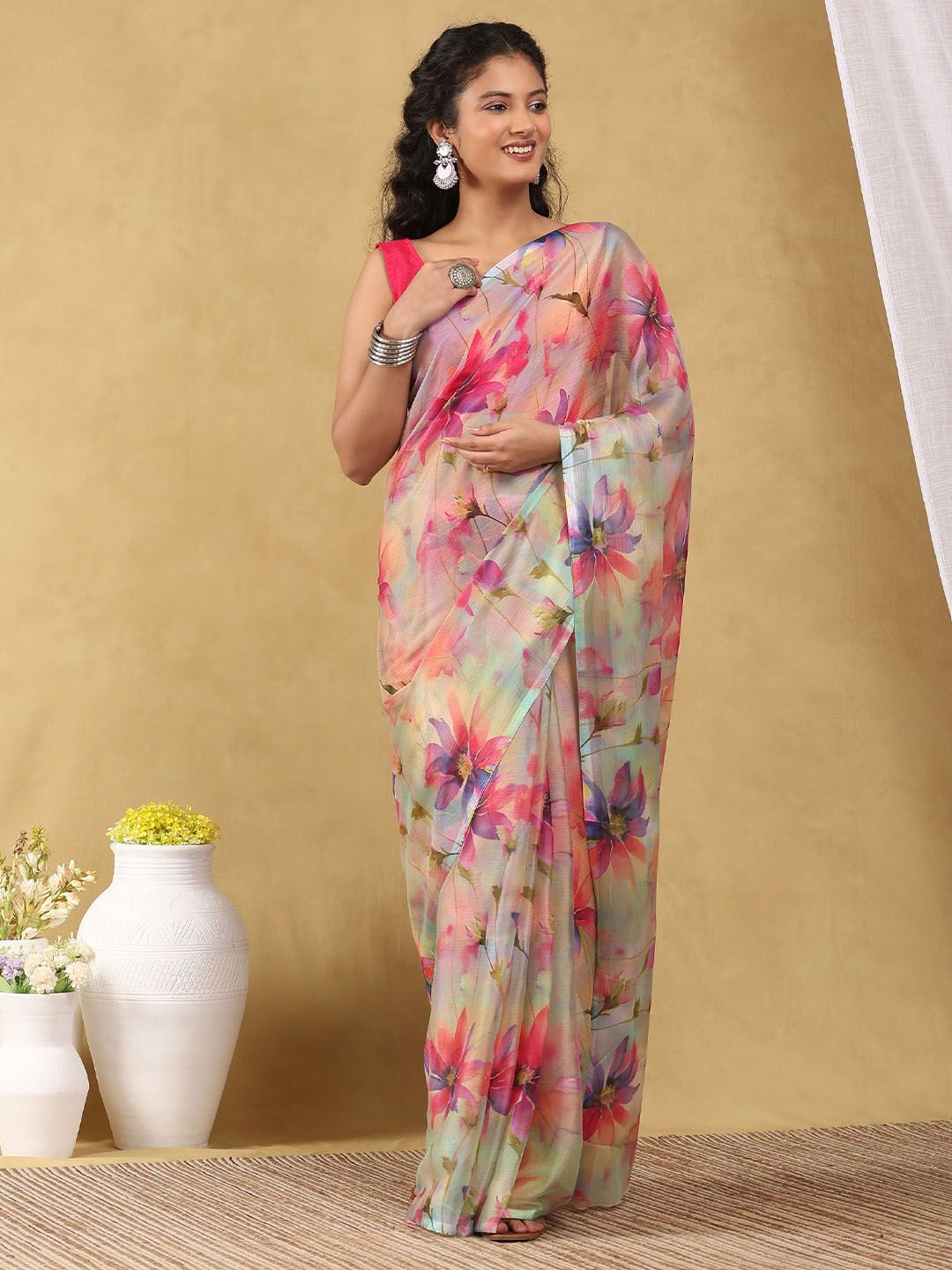 Garden Vareli Floral Printed Pure Chiffon Saree