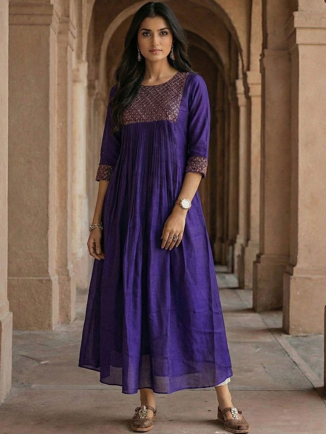 WILD WOVEN Ethnic Motifs Embroidered Sequinned Sequinned Panelled Kurti