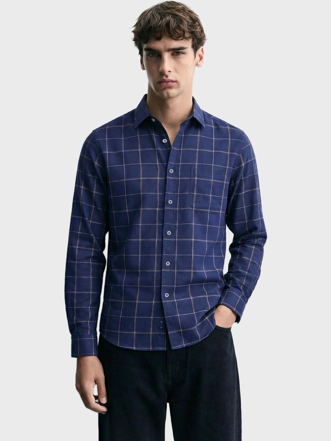 The Indian Garage Co Men Slim Fit Windowpane Checks Checked Casual Shirt