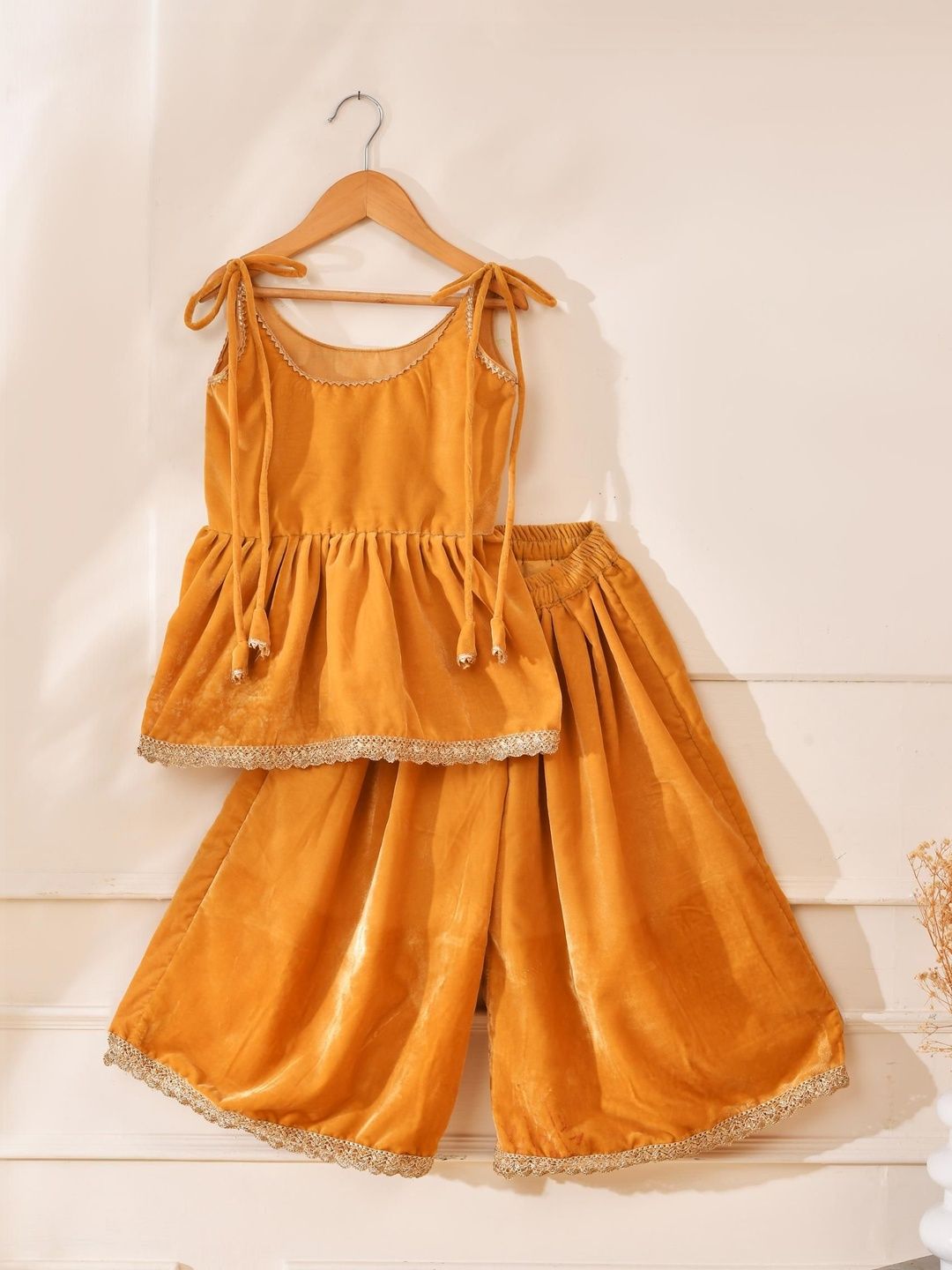 Rangpur Girls Empire Gotta Patti Velvet Top with Palazzos