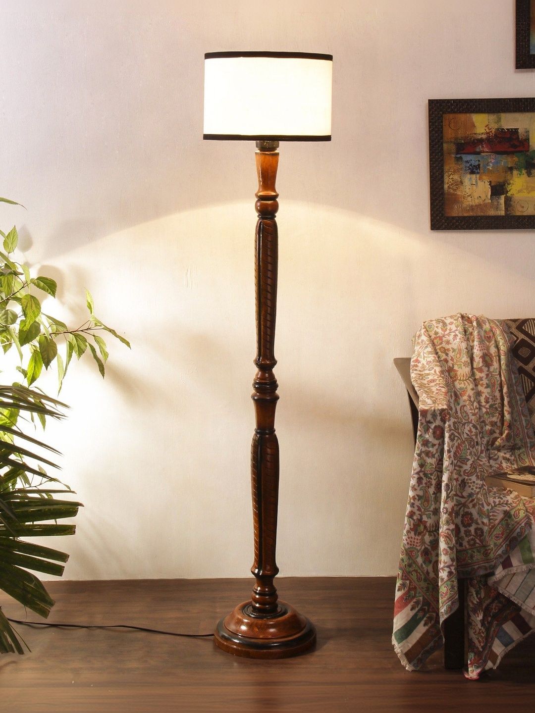 Aura Black & White Textured Wooden Floor Lamps