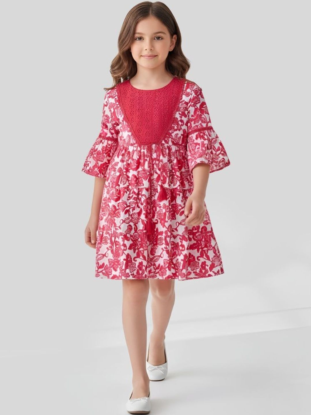 BAESD Floral Print Bell Sleeve A-Line Dress