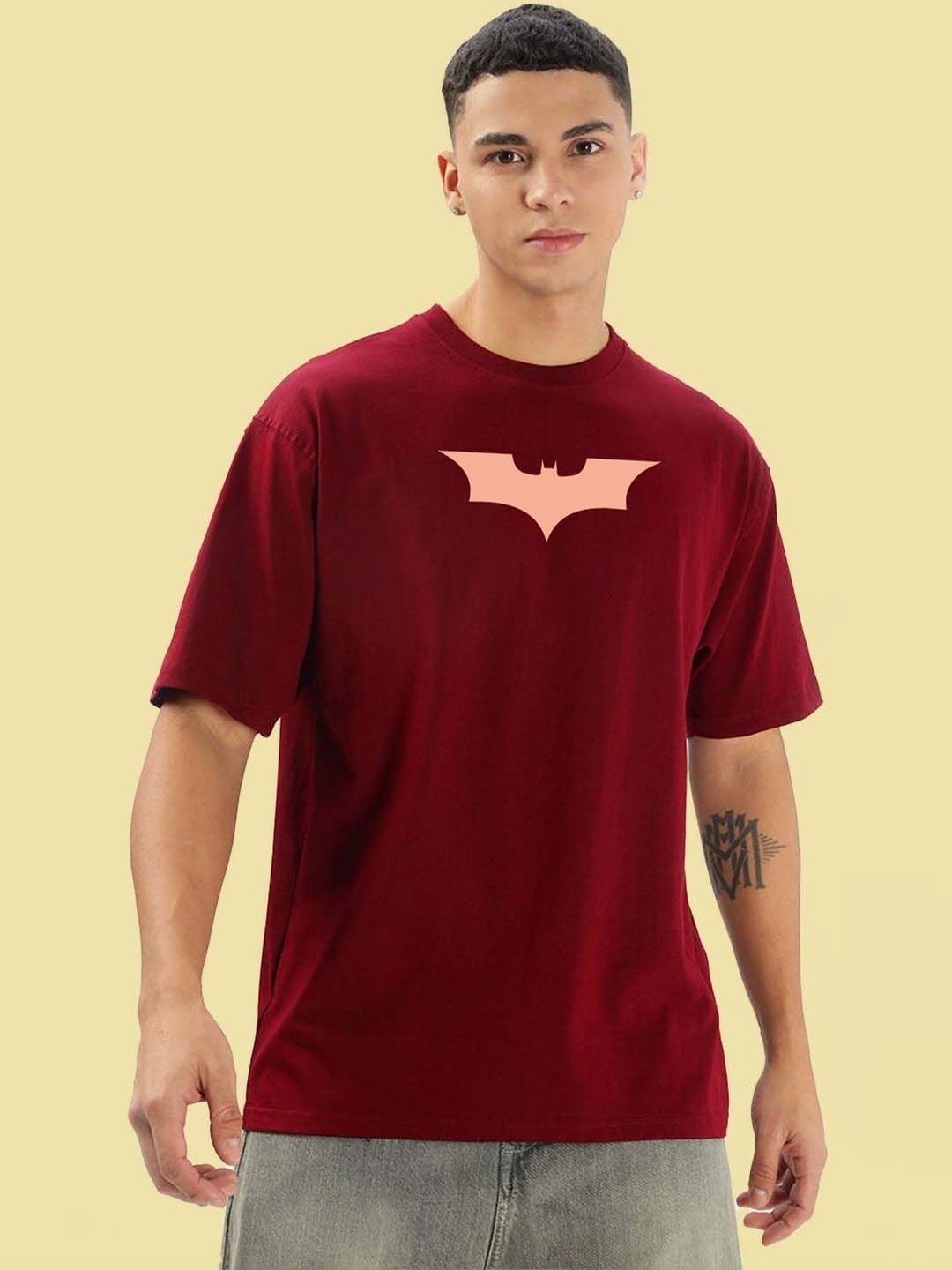 RuledBySun Men Batman Printed Pure Cotton Blend Anti Odour T-shirt