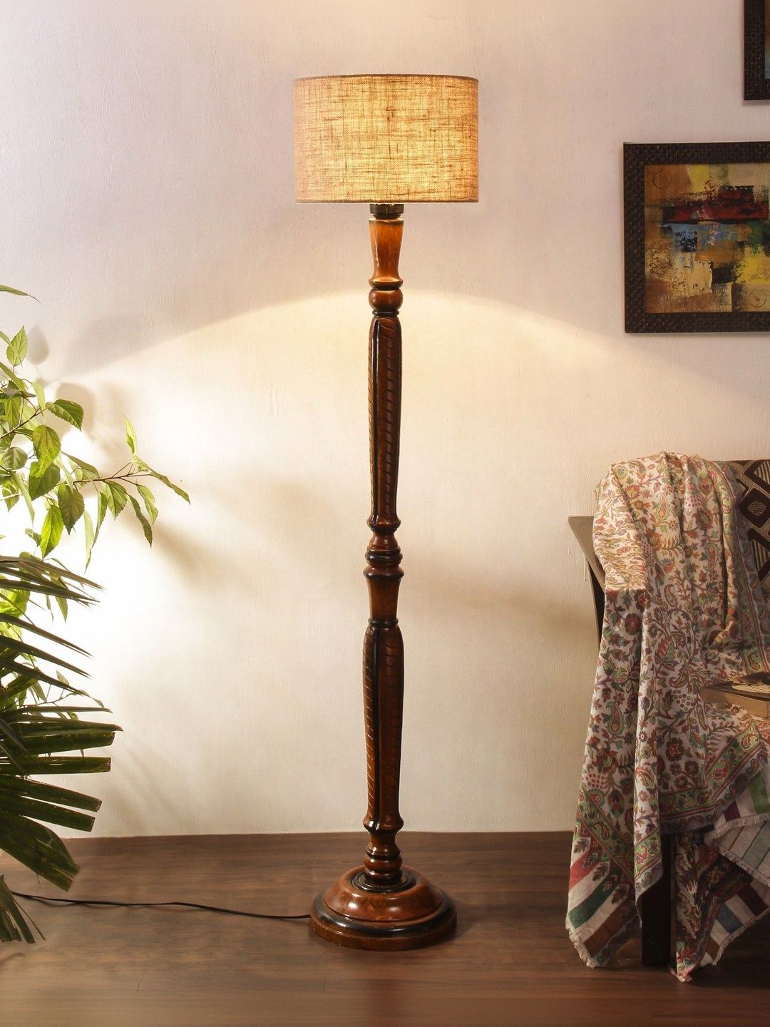 Aura Brown & Beige Textured Wooden Floor Lamps