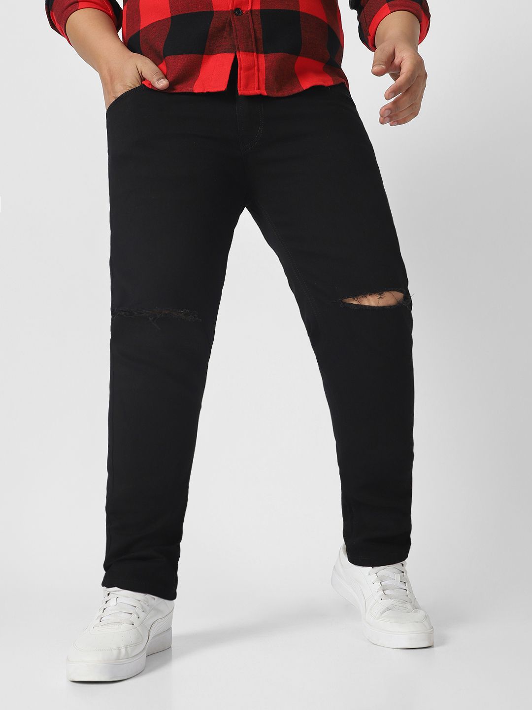 Urbano Plus Men Black Slash Knee Jeans