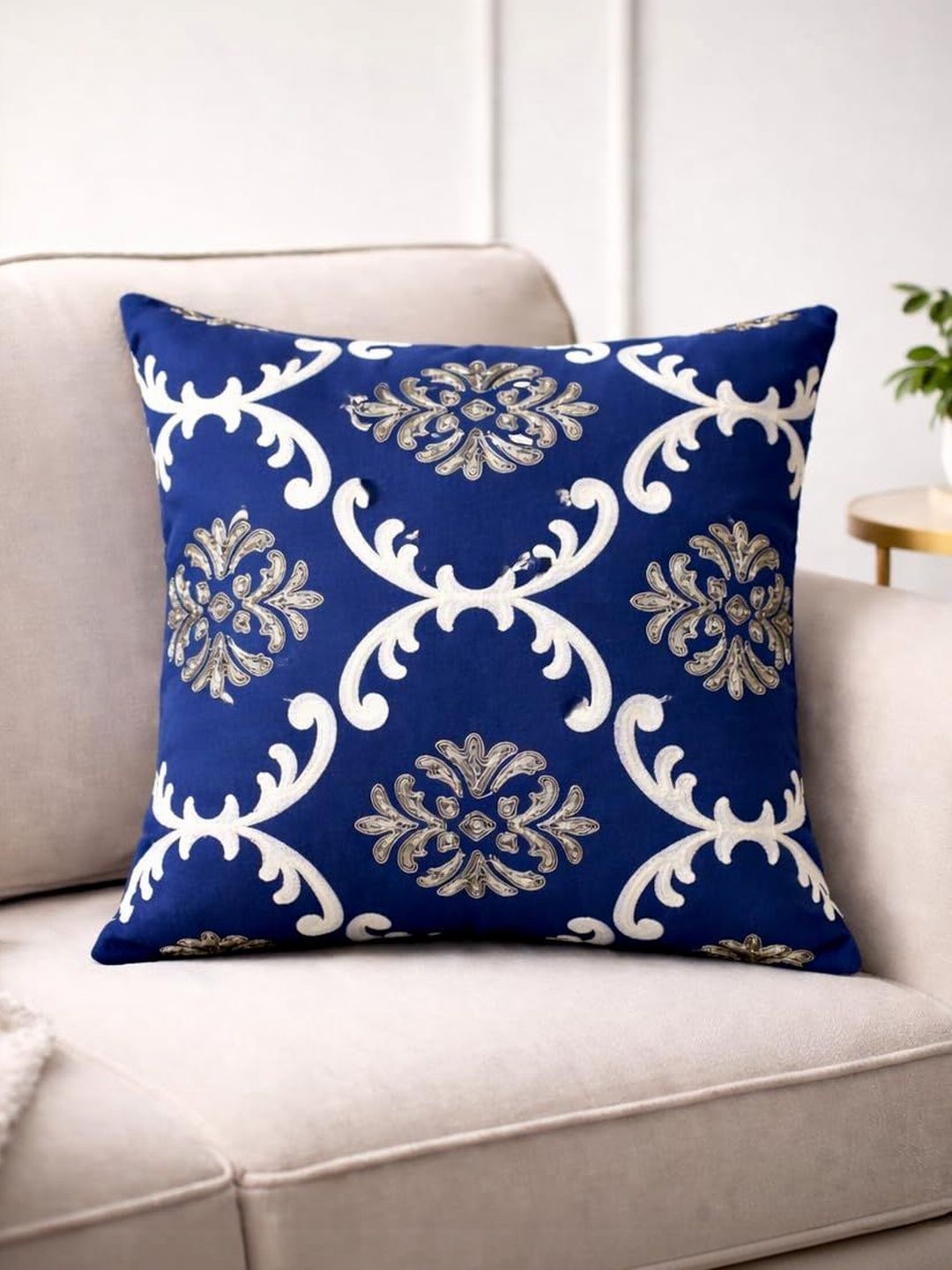 ZENSHA DECOR ZENSHA DECOR Navy Blue Ethnic Motifs Square Cushion Covers With Cushion Inserts