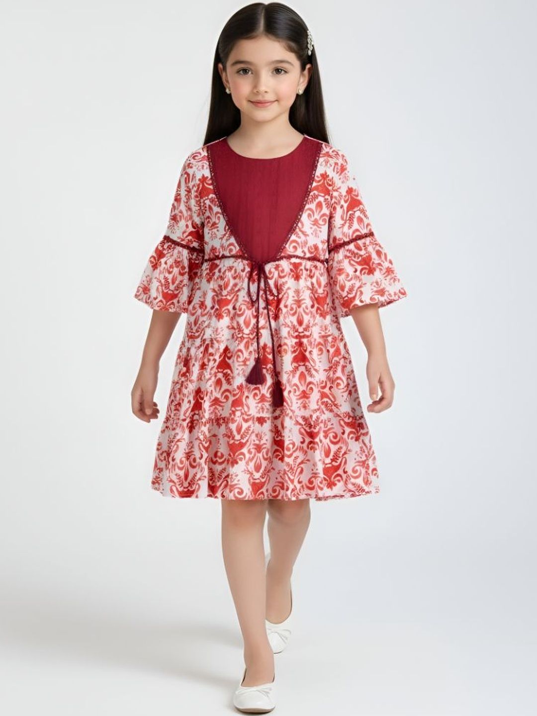 BAESD Floral Print Flared Sleeve Fit & Flare Dress
