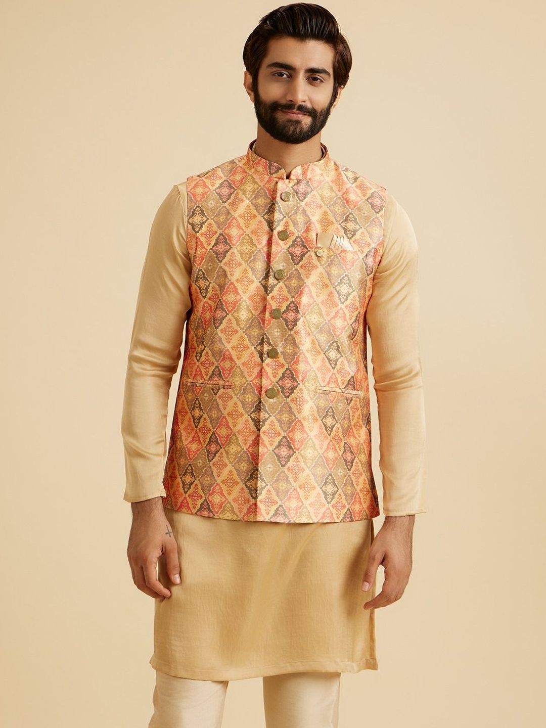 Manyavar Printed Mandarin Collar Nehru Jackets