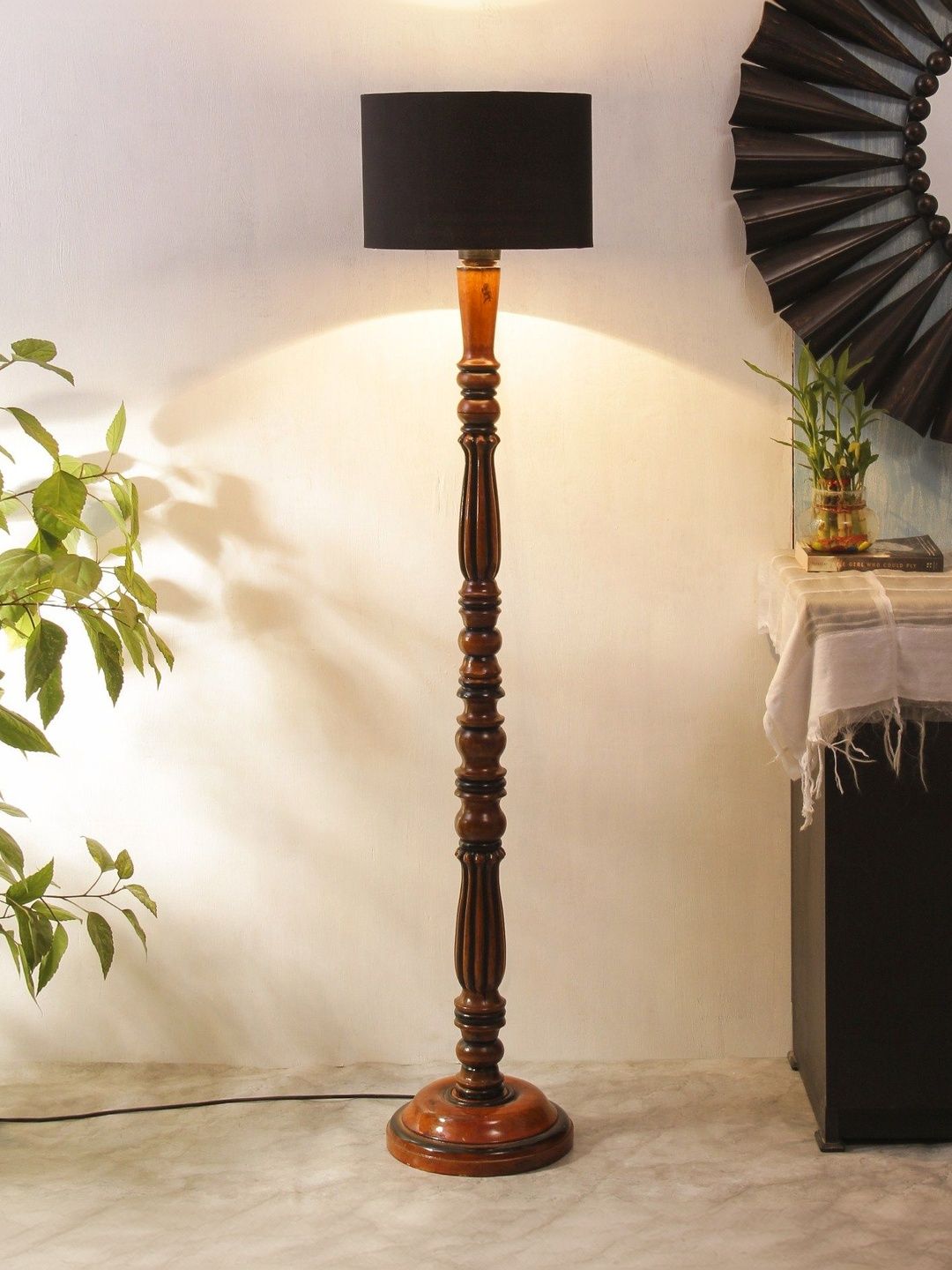 Aura Brown & Black Textured Wooden Floor Lamps