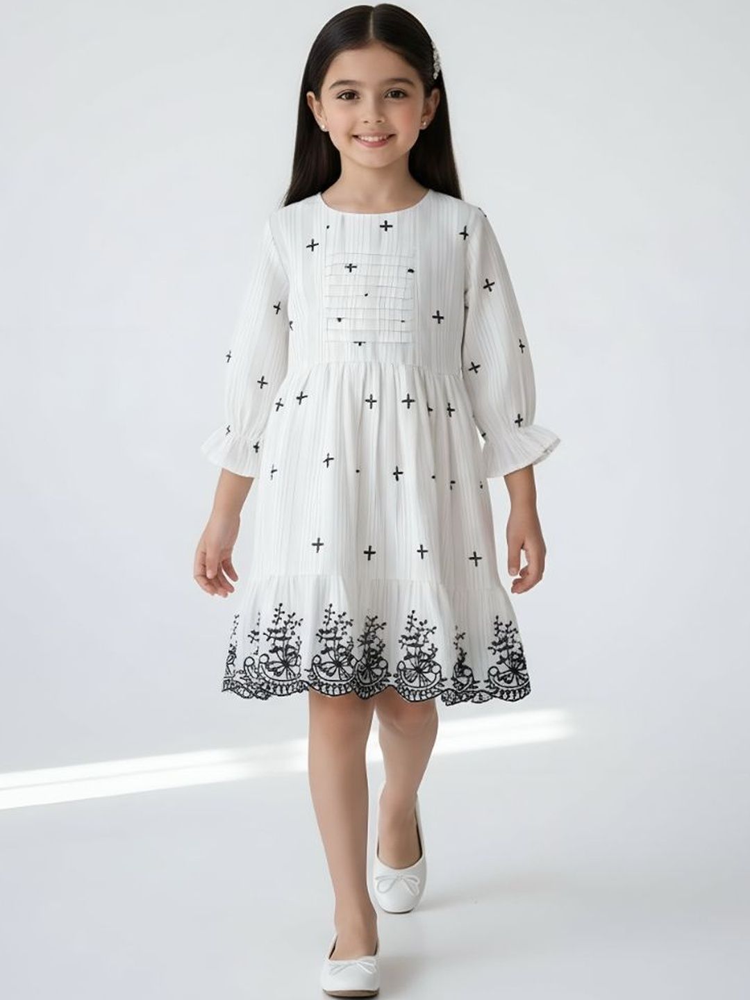 BAESD Embellished Embroidered Bell Sleeve A-Line Dress