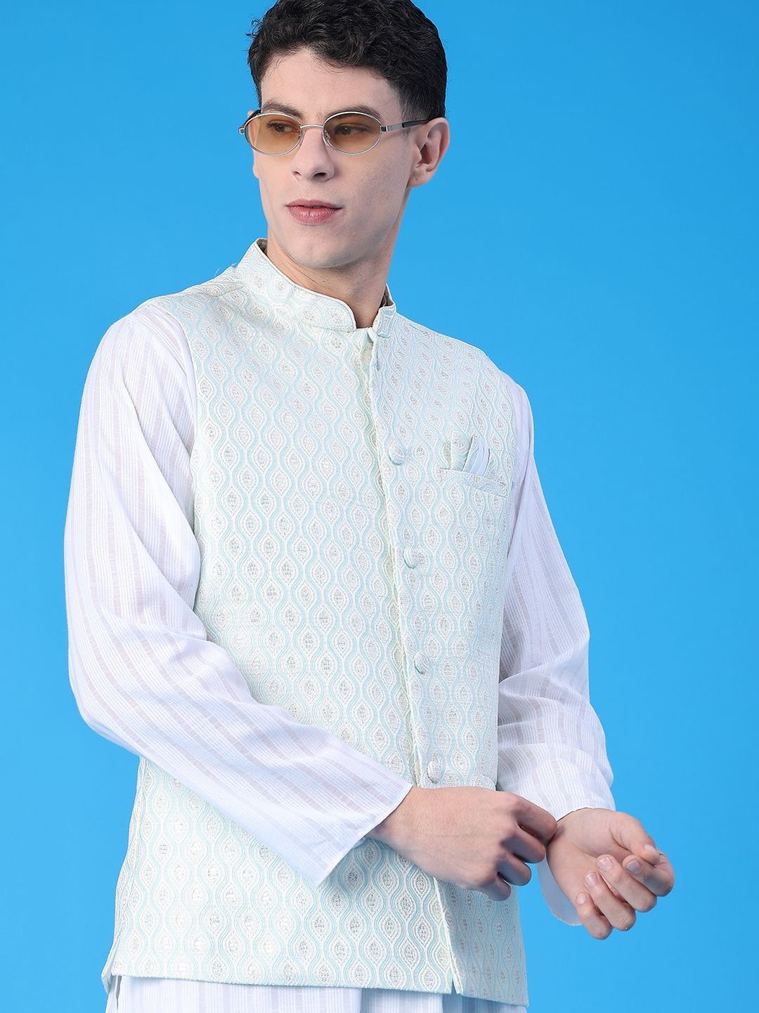 V-Mart Embroidered Mandarin Collared Nehru Jackets