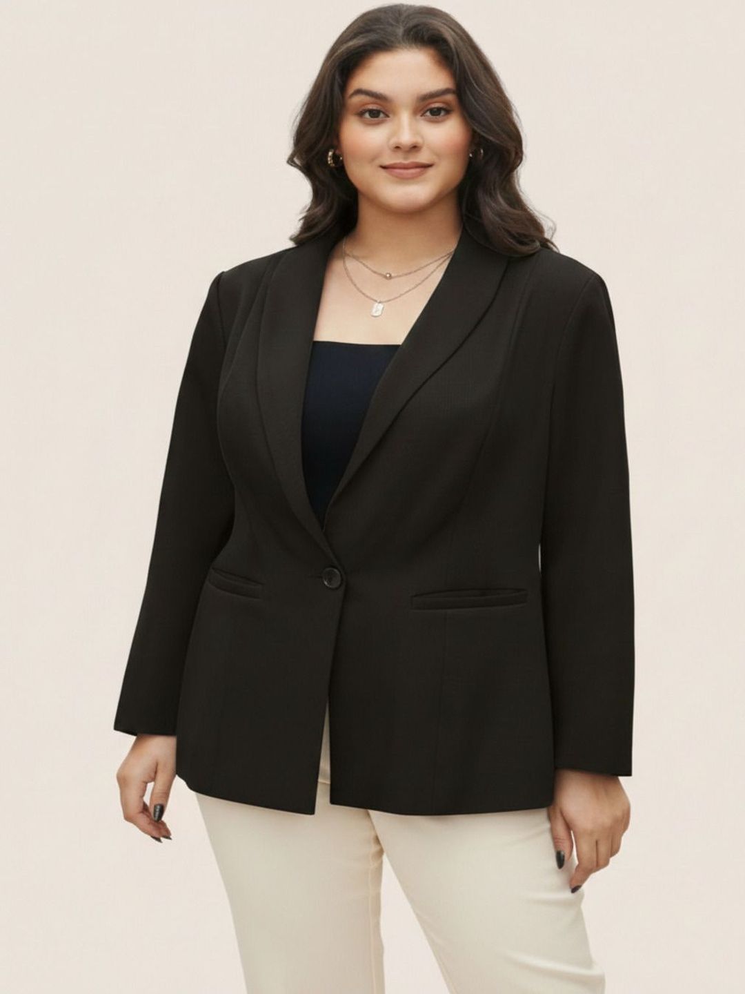 THE FASHION HUB Cotton Notched Lapel Long Sleeves Single-Breasted Blazers