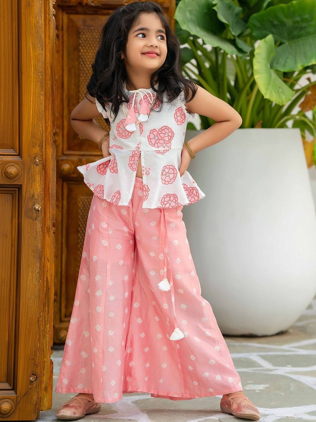 DHRUV CREATION Girls Floral Printed Regular Kurta with Palazzos