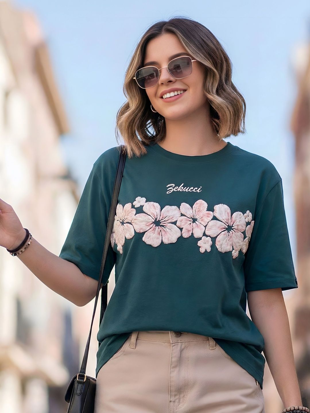 PTVIZE Women Floral Printed T-shirt