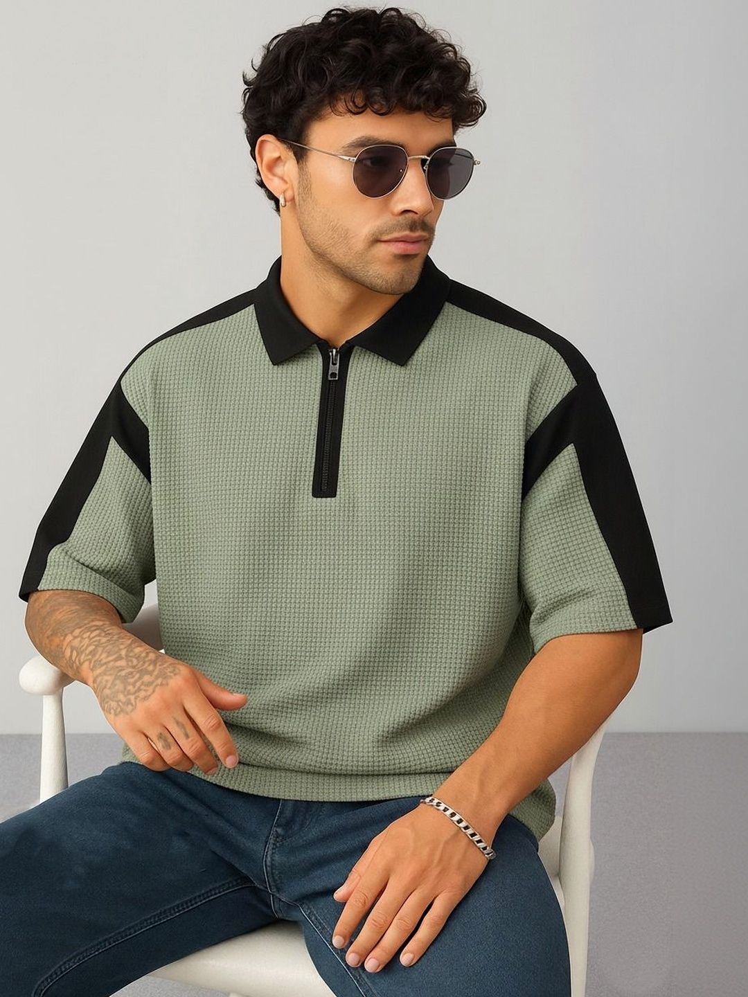 Mobox Men Colourblocked Polo Collar T-shirt