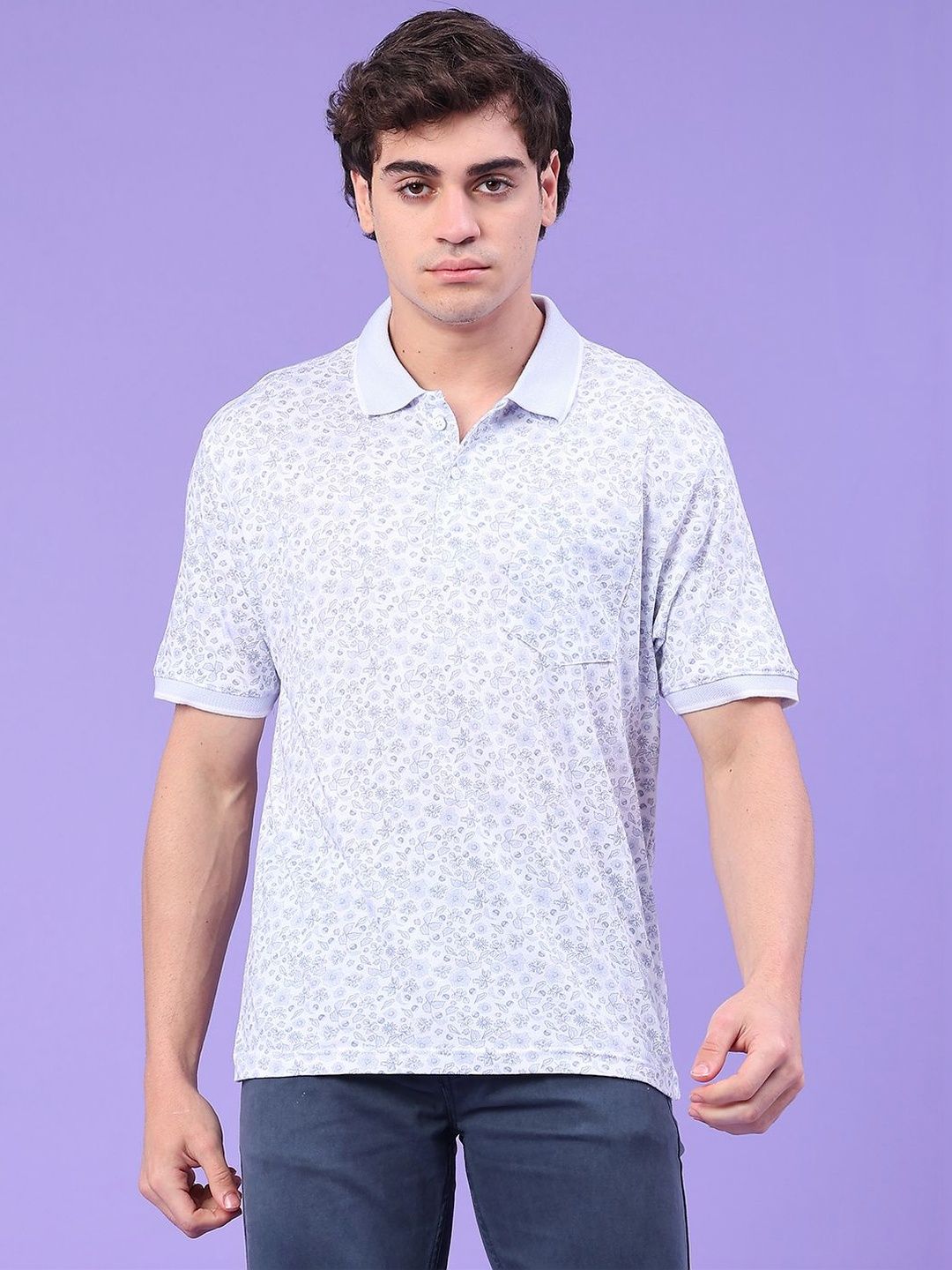 V-Mart Men Floral Printed Polo Collar Pockets T-shirt