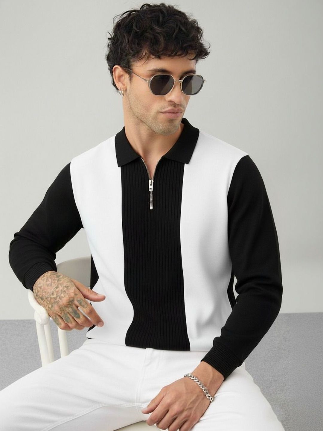 Mobox Men Colourblocked Polo Collar T-shirt