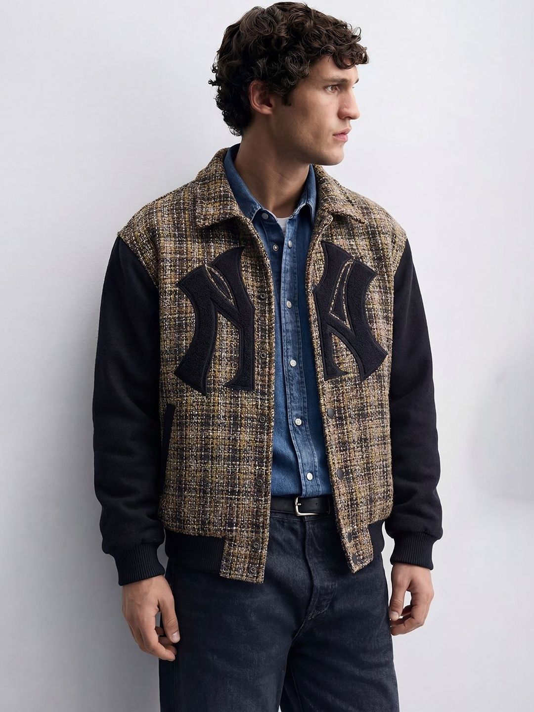 FUGAZEE Men Checked Bomber with Patchwork Jacket