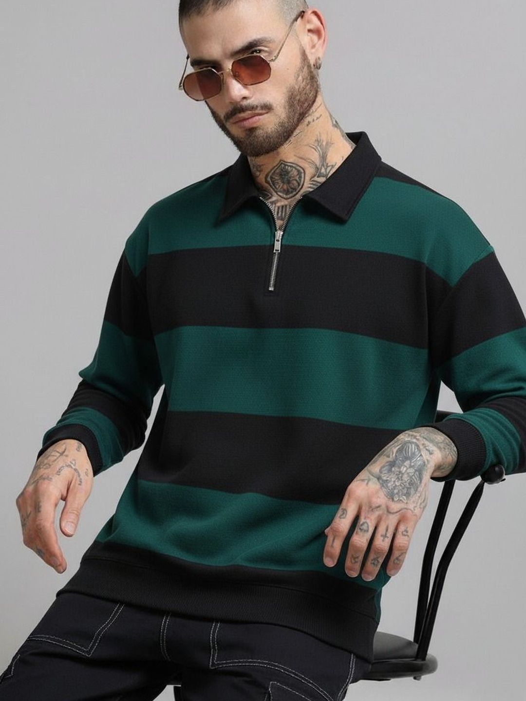 Mobox Men Striped Polo Collar T-shirt