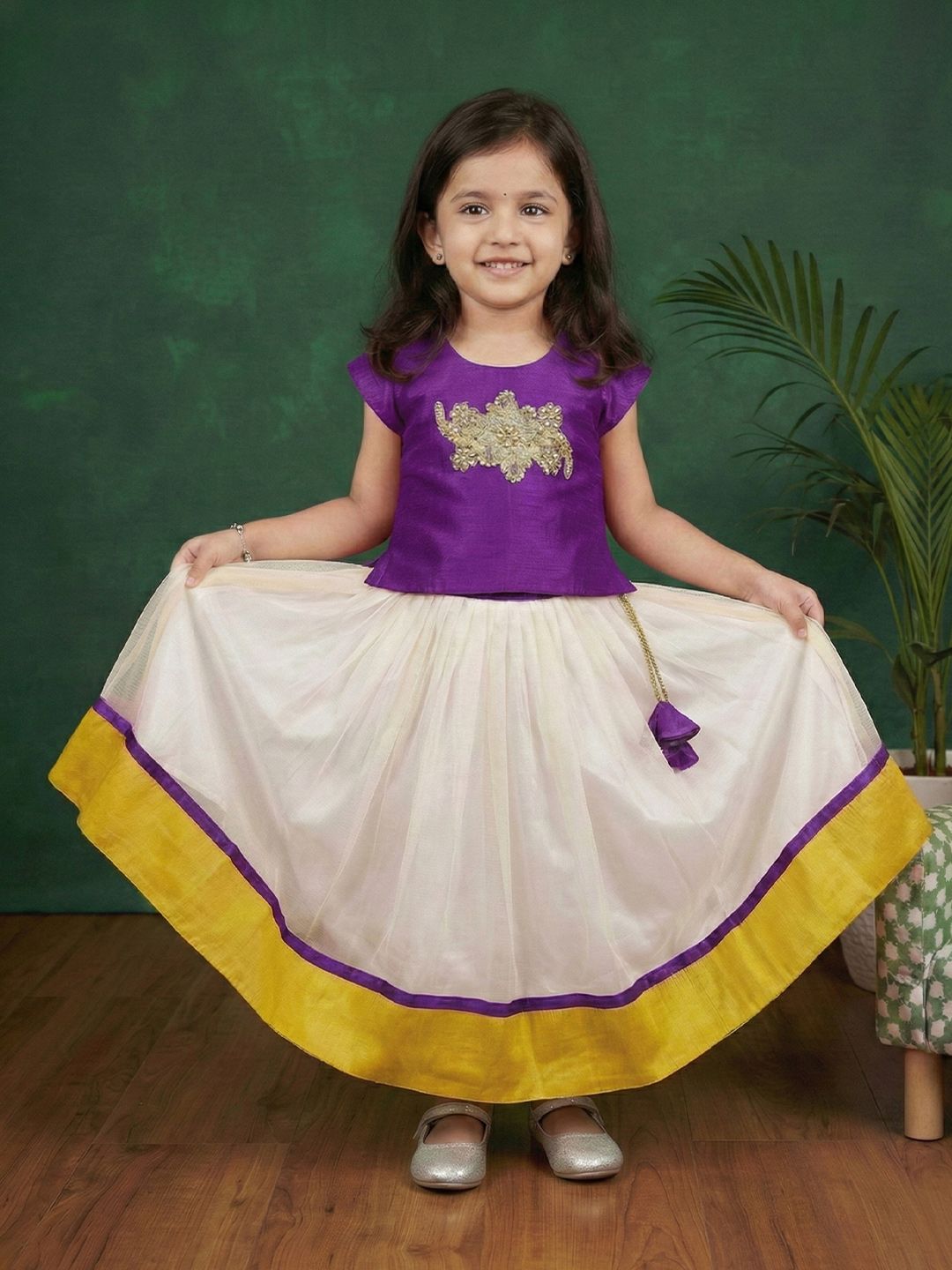 STANWELLS KIDS Girls Floral Embroidered Printed Lehenga Choli Dress