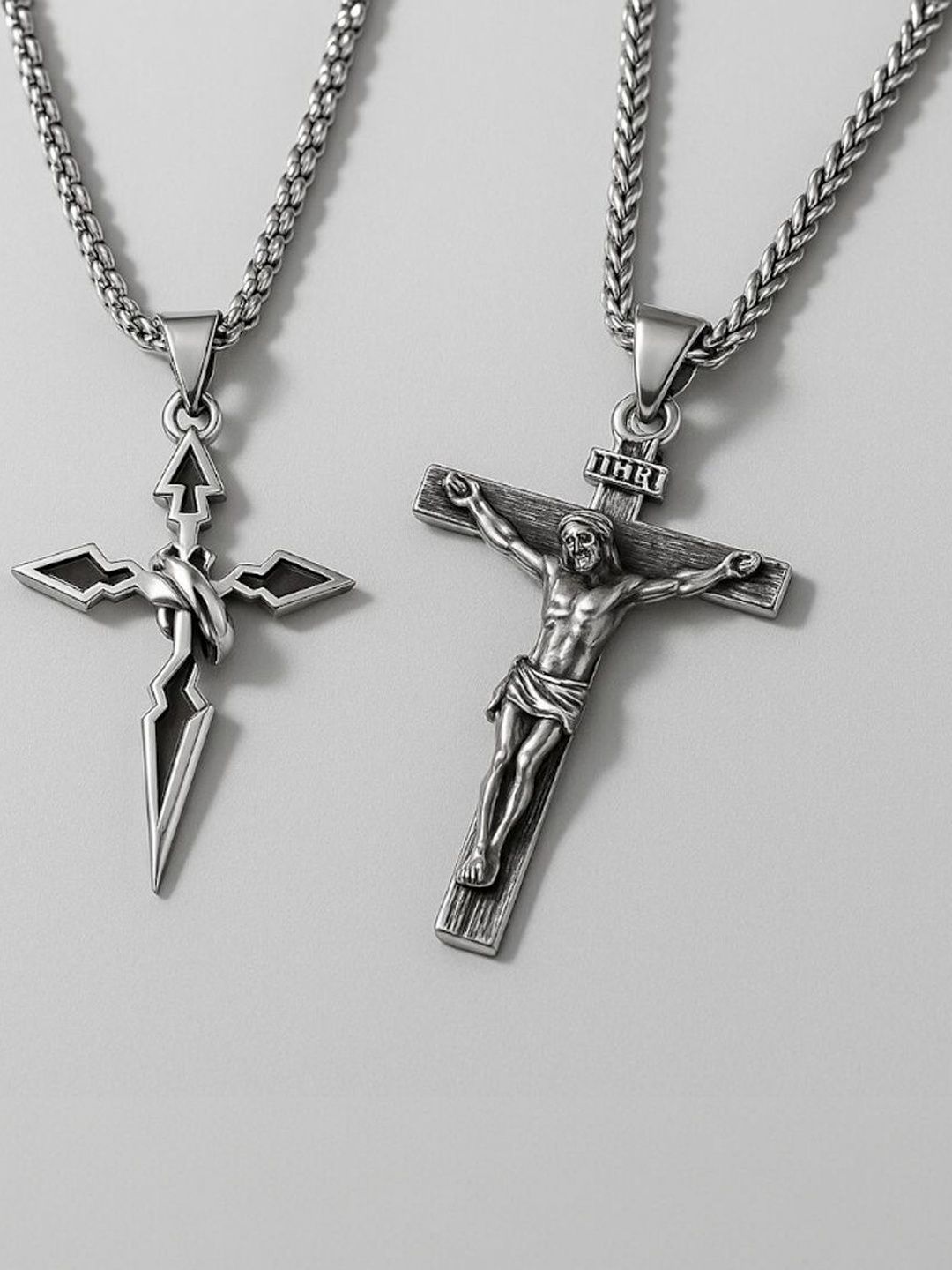 kazare Rhodium-Plated Geometric Pendants with Chains