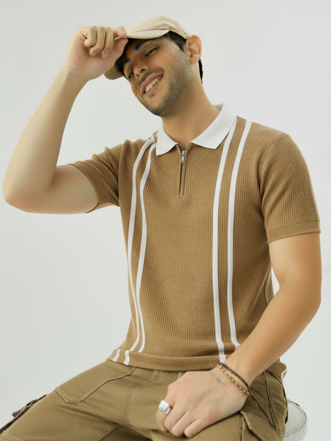 Mobox Men Striped Polo Collar T-shirt