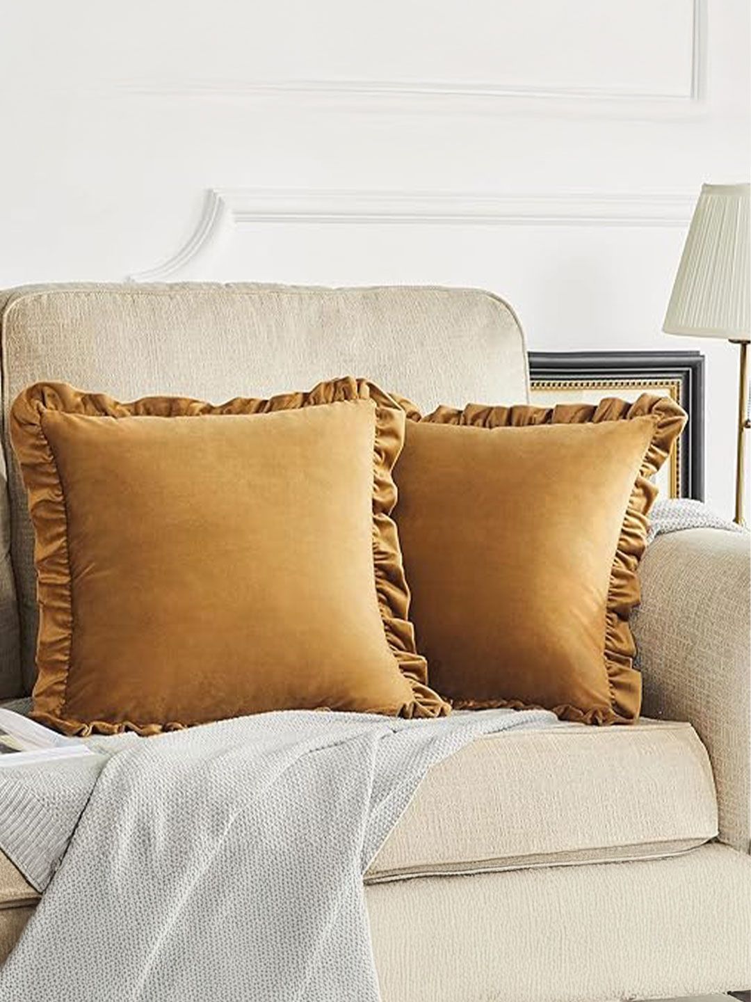 KNOTTING HOME Brown Set of 2 Velvet Square Cushion Covers