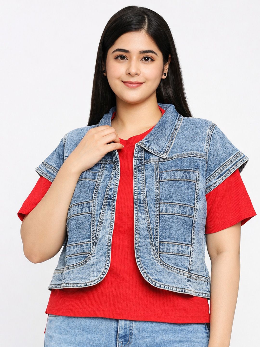 Style Quotient Plus Crop Denim Jacket