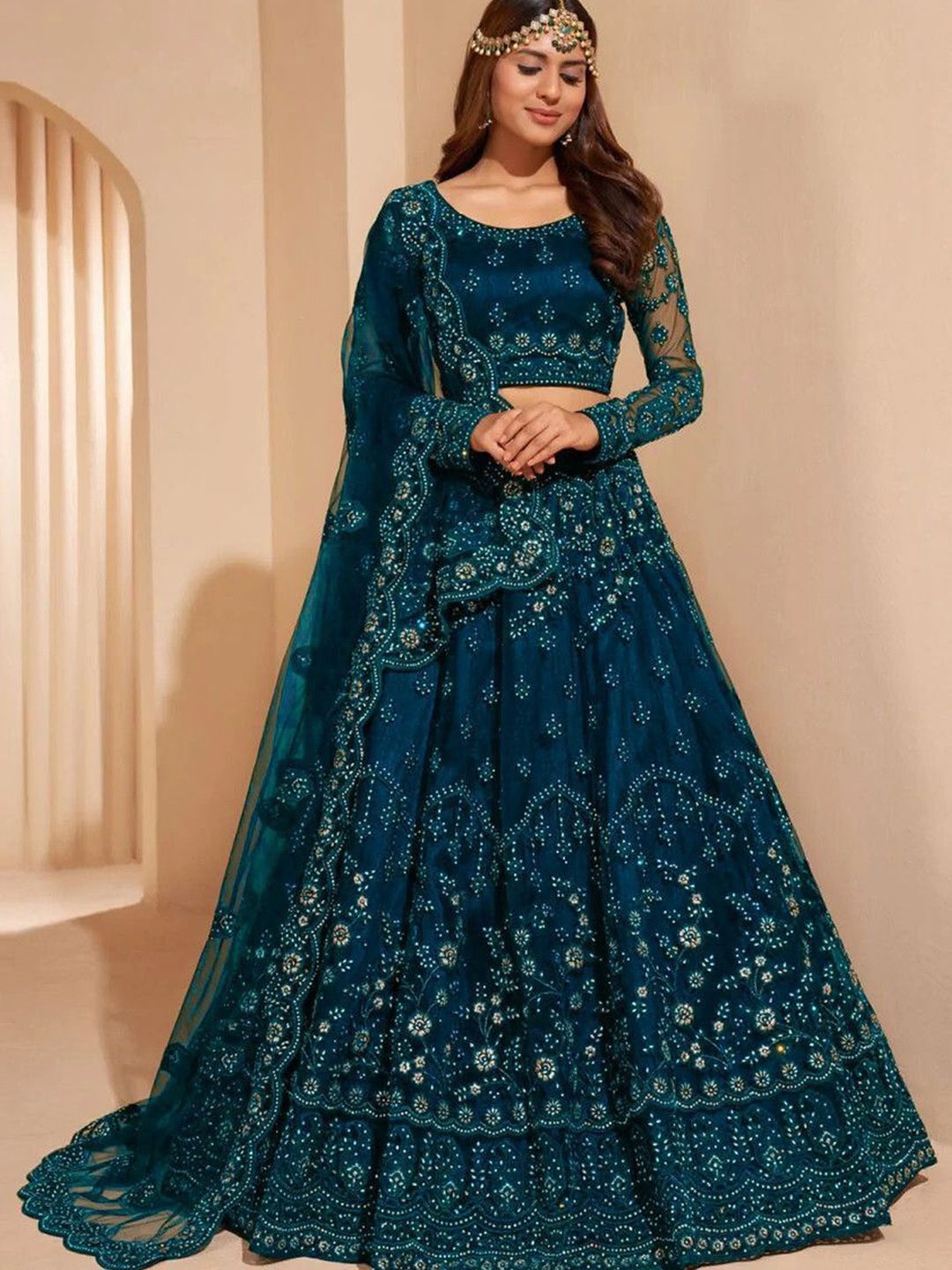 UDBHAV EXPORT Embroidered Sequinned Semi-Stitched Lehenga & Unstitched Blouse With Dupatta