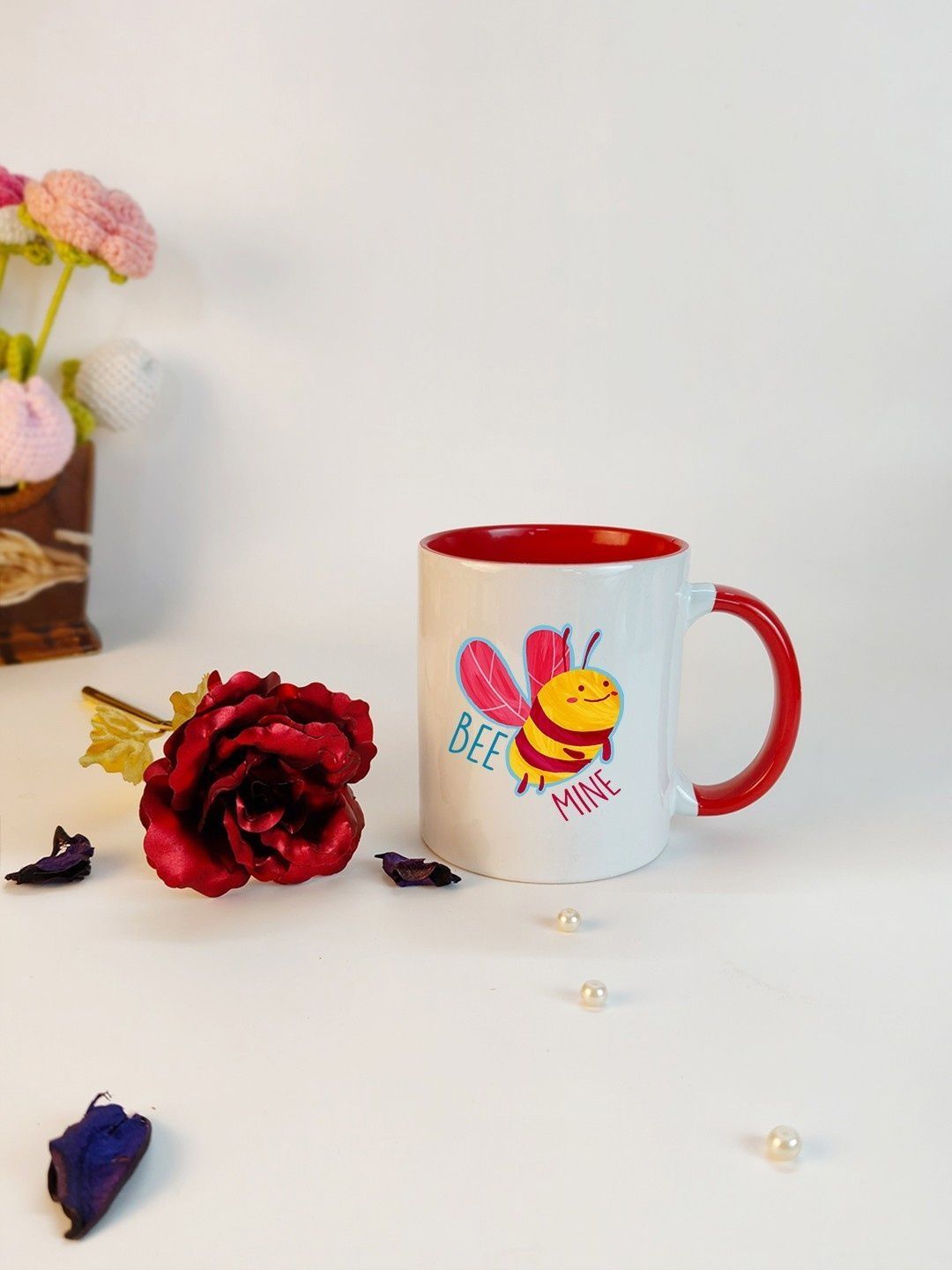 Giftii Red Ceramic Bee Mine Mug With Rose Valentine Home Gift Sets
