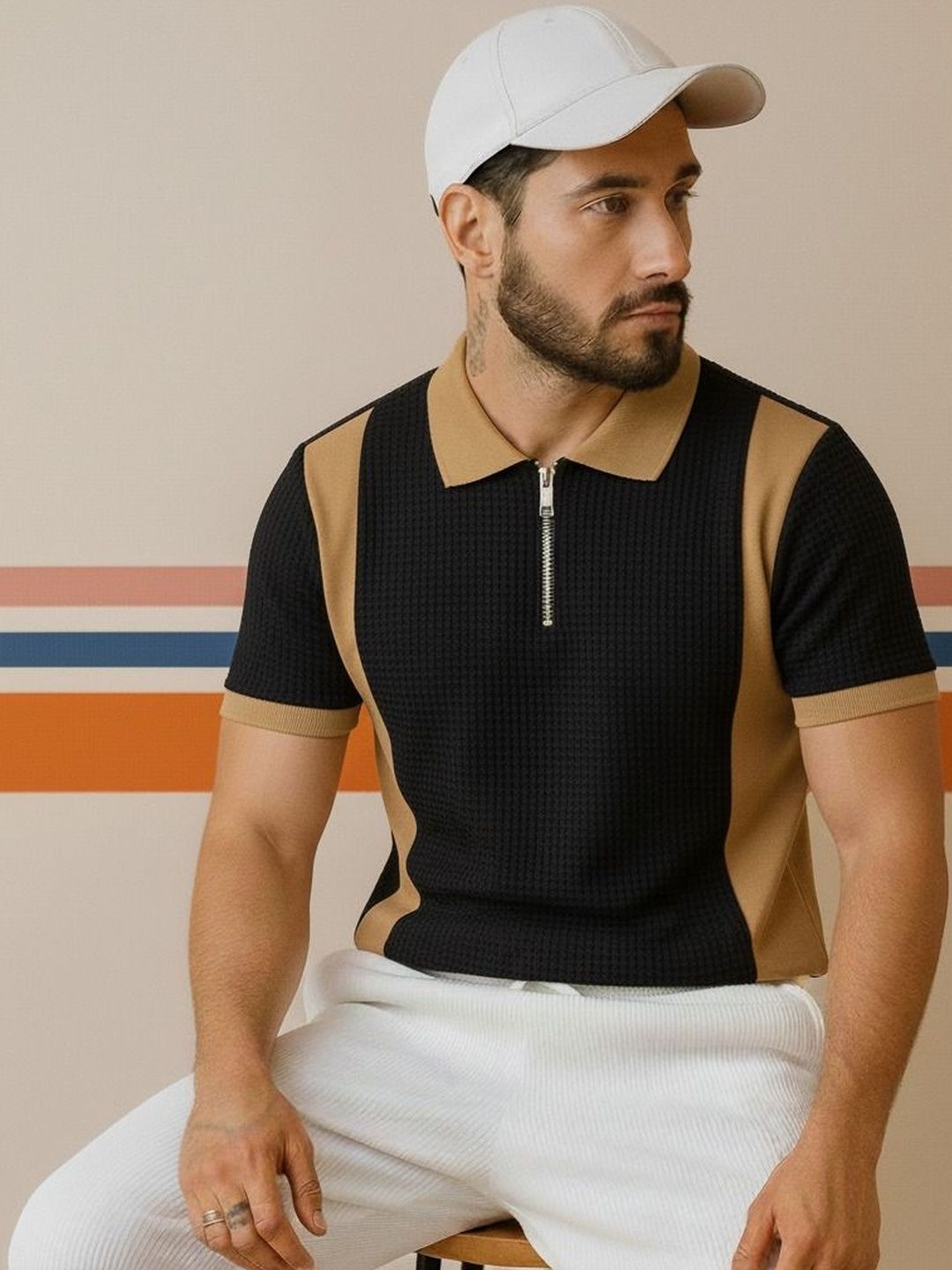 Mobox Men Colourblocked Polo Collar T-shirt