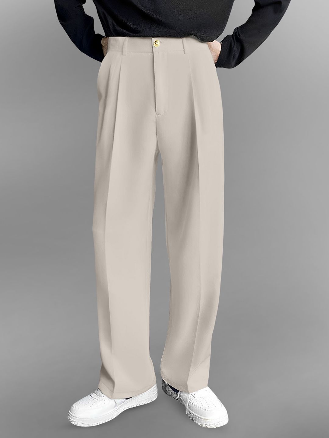 TRIBE Men Relaxed Loose Fit Easy Wash Pleated Trousers