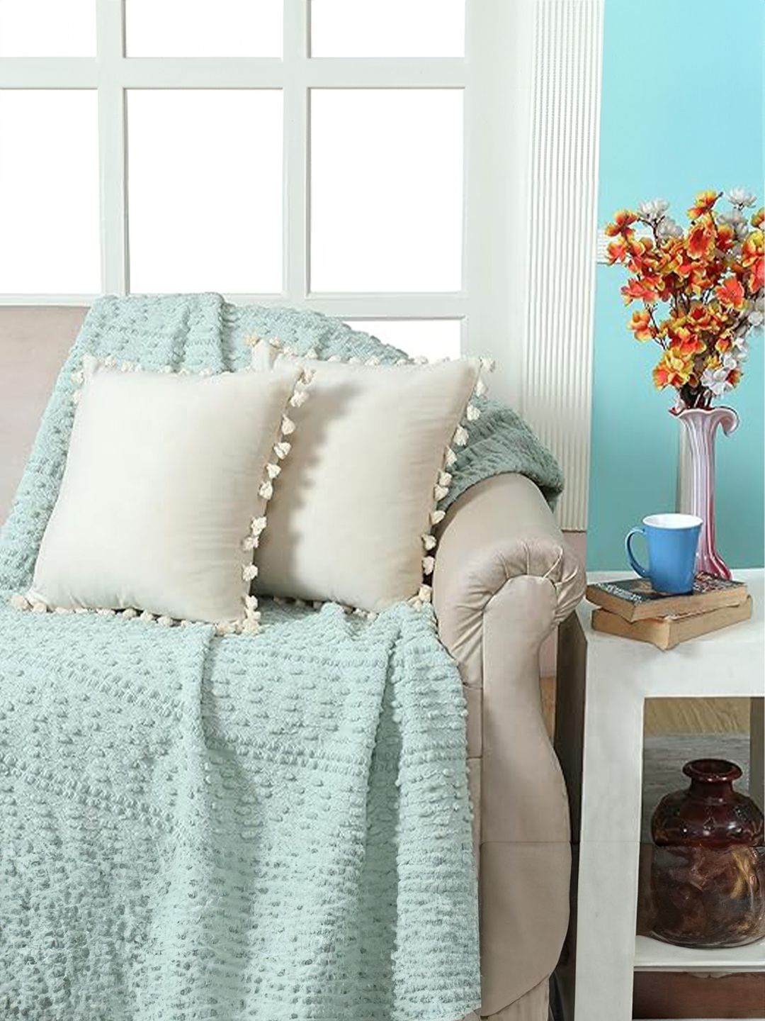 KNOTTING HOME KNOTTING HOME Cream-Coloured Set of 2 Velvet Square Cushion Covers