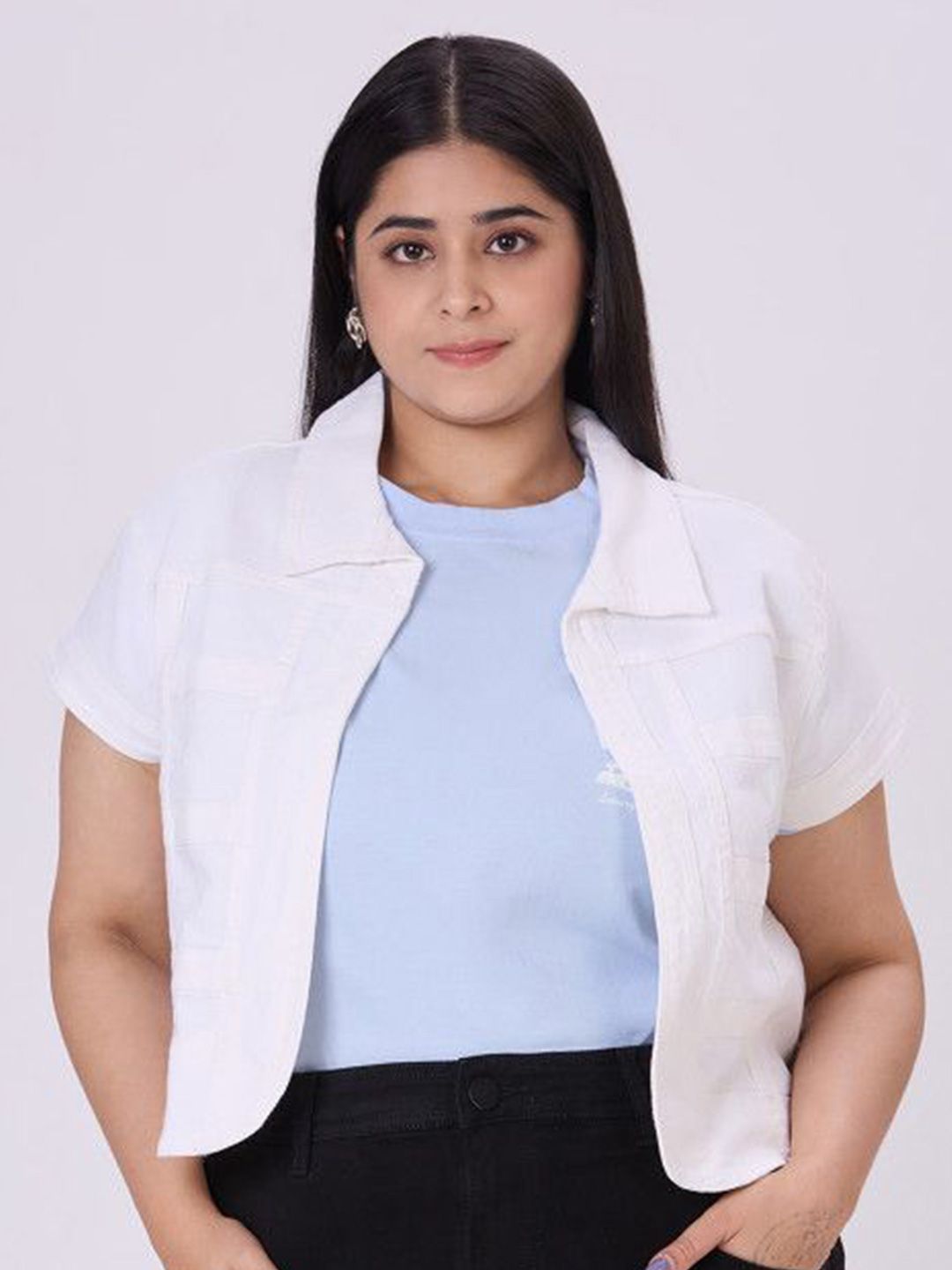 Style Quotient Plus Crop Denim Jacket