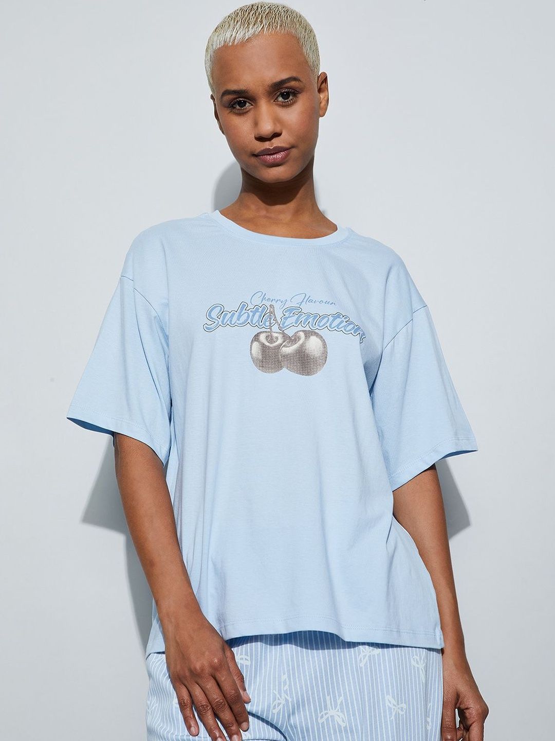 Ginger by Lifestyle Printed Cotton Round Neck Lounge Tshirts