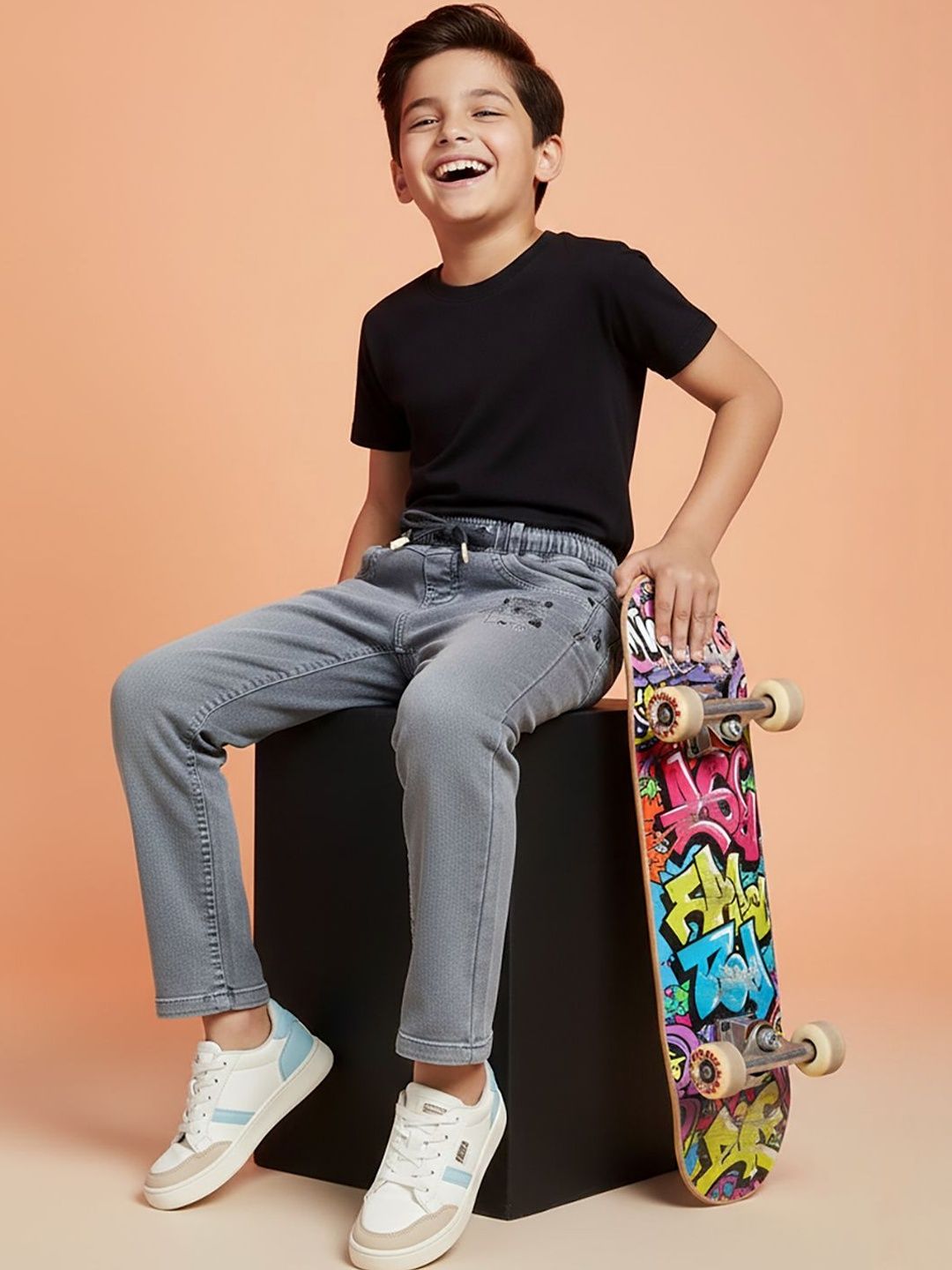 JFR Boys Straight Fit Low-Rise Mildly Distressed Light Fade Jeans