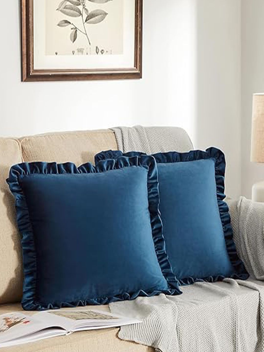 KNOTTING HOME Blue Set of 2 Velvet Square Cushion Covers