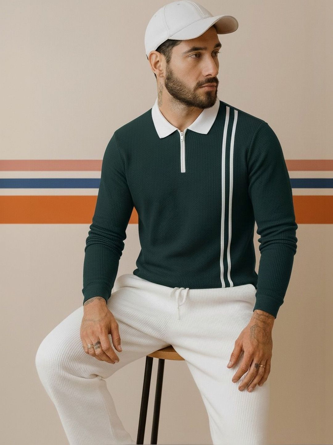 Mobox Men Striped Polo Collar T-shirt