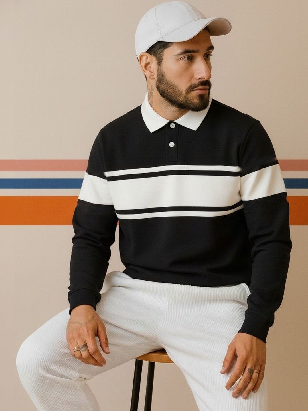 Mobox Men Striped Polo Collar T-shirt