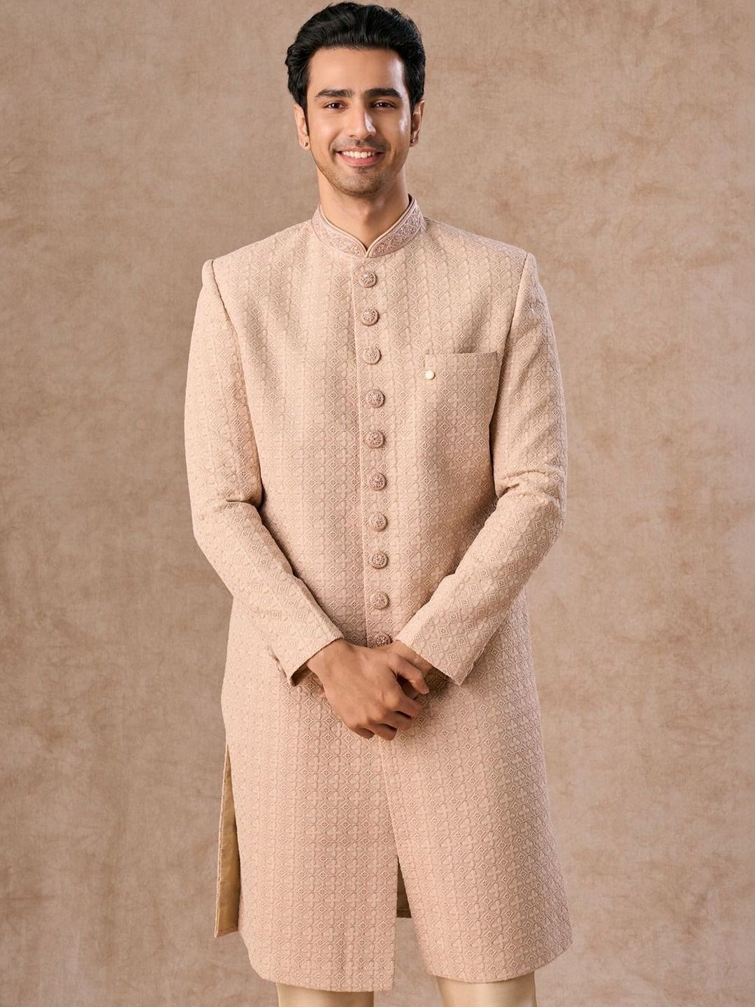 Manyavar Embroidered Mandarin Collar Sherwani