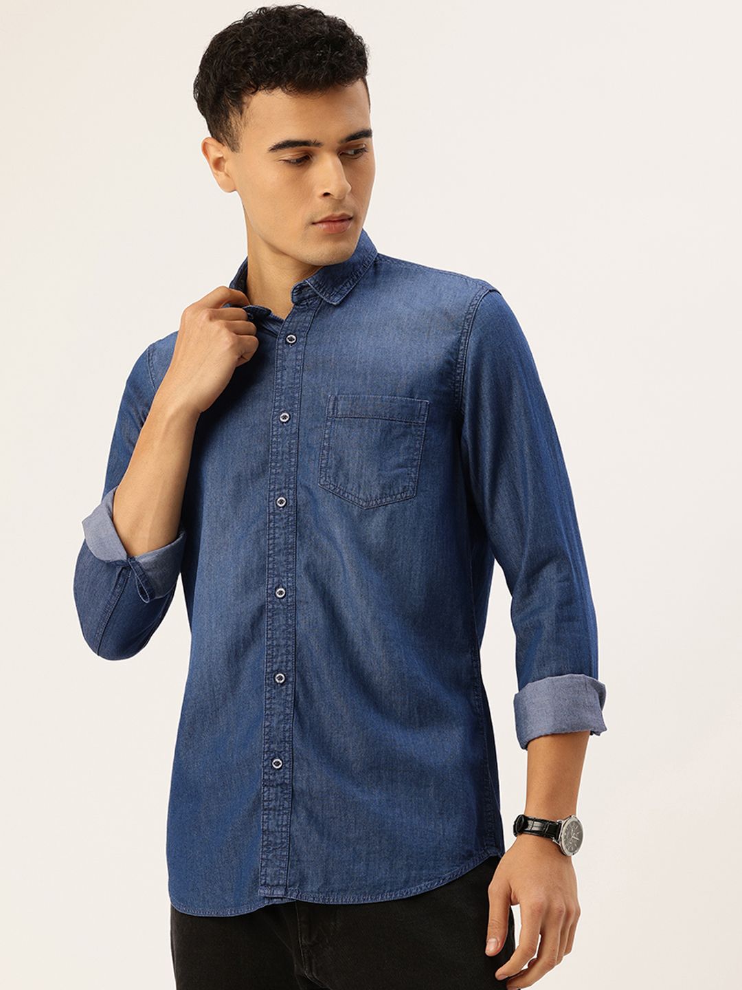 Integriti Pure Cotton Chambray Slim Fit Casual Shirt