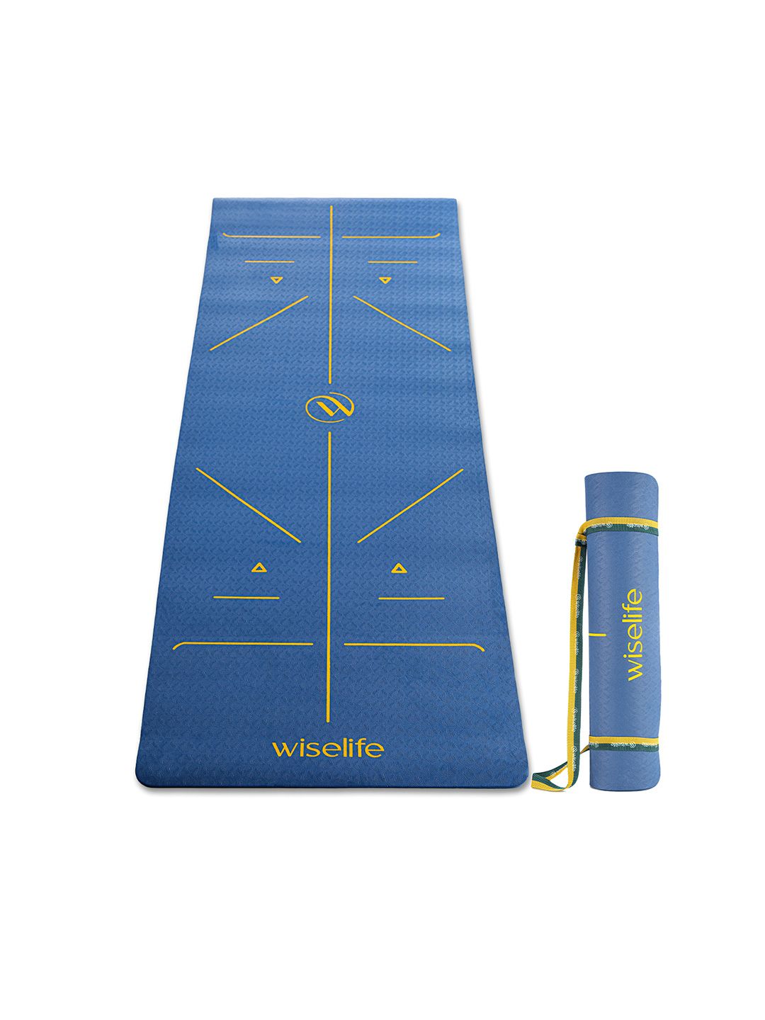 WiseLife WiseLife Blue & Gold Toned Printed Rectangular Anti-Skid Yoga Mat With Sleek Strap