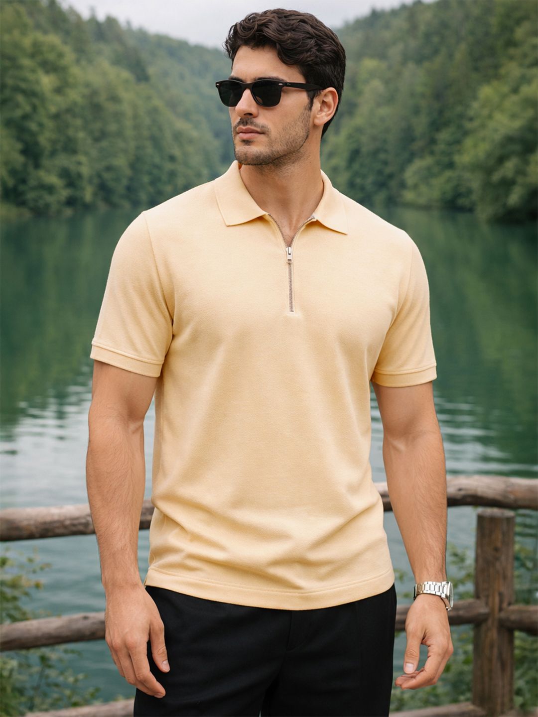 VEIRDO Men Polo Collar Pure Cotton T-shirt